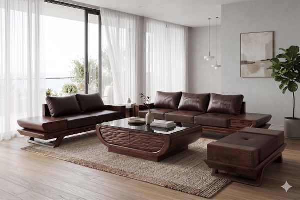 Bộ sofa gỗ sồi chân vát