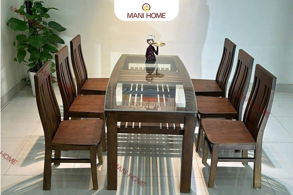 BỘ BÀN ĂN GỖ SỒI CAO CẤP 6 GHẾ CÂN TRƠN MTK-B5M1
