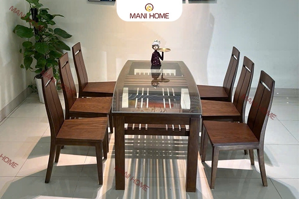 BỘ BÀN ĂN GỖ SỒI CAO CẤP 6 GHẾ 2 LÁ MTK-B5M1