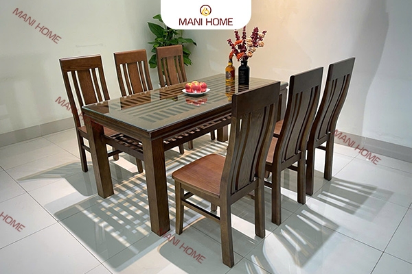BỘ BÀN ĂN GỖ SỒI CAO CẤP 6 GHẾ CÂN TRƠN MTK-B7
