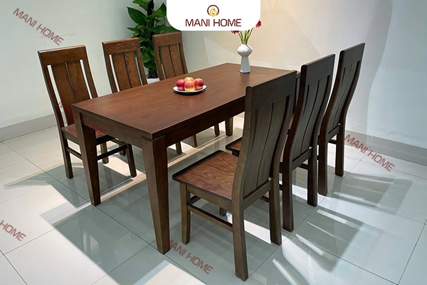 BỘ BÀN ĂN GỖ SỒI CAO CẤP 6 GHẾ 2 LÁ – MTK H010.M2