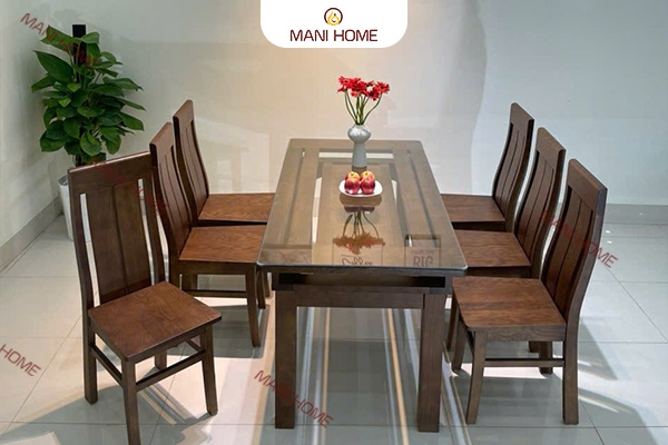 BỘ BÀN ĂN GỖ SỒI CAO CẤP 6 GHẾ 2 LÁ – MTK H020