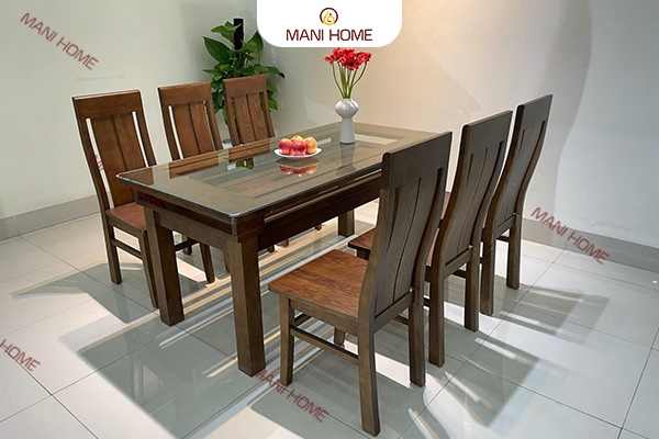 BỘ BÀN ĂN GỖ SỒI CAO CẤP 6 GHẾ 2 LÁ – MTK H020