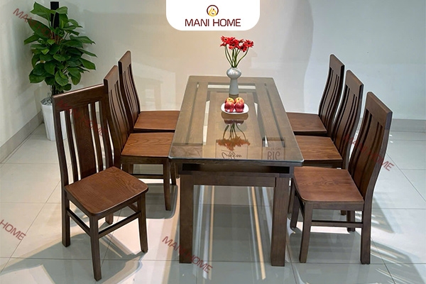 BỘ BÀN ĂN GỖ SỒI CAO CẤP 6 GHẾ CÂN TRƠN – MTK H020
