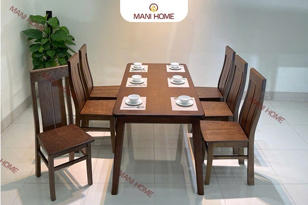 BỘ BÀN ĂN GỖ SỒI CAO CẤP 6 GHẾ 2 LÁ – MTK H023.M2