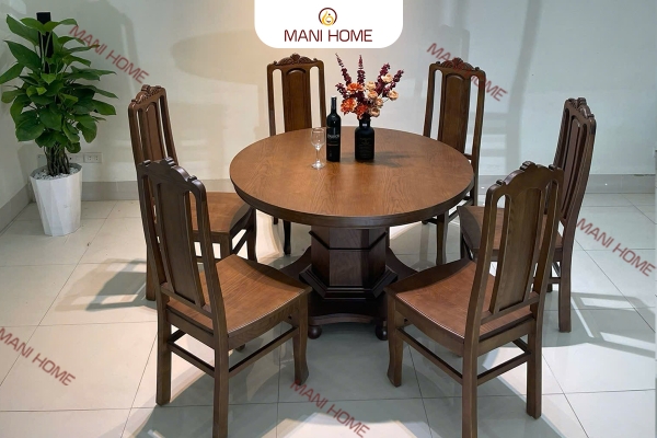 BỘ BÀN ĂN GỖ SỒI CAO CẤP 6 GHẾ CHƯƠNG TIA – MTK S1M1N