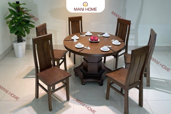 BỘ BÀN ĂN GỖ SỒI CAO CẤP 6 GHẾ 2 LÁ – MTK S1M1N