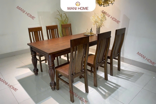 BỘ BÀN ĂN GỖ SỒI CAO CẤP 6 GHẾ CÂN TRƠN – MTK V8VN