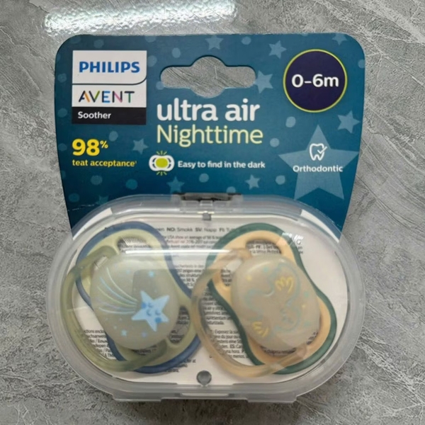 Ty ngậm Philips Avent dạ quang cho bé 0-6M (SCF376/18, vỉ đôi)