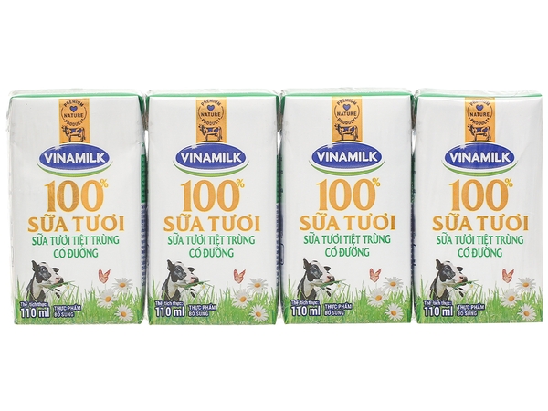 Sữa tươi tiệt trùng Vinamilk 100% có đường 110ml (>1 tuổi)