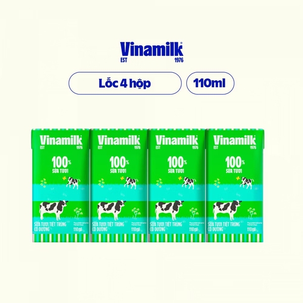 Sữa tươi tiệt trùng Vinamilk 100% có đường 110ml (>1 tuổi)