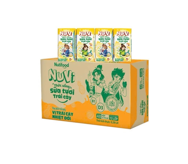 Thùng 48 Hộp Thức Uống Sữa Tươi Trái Cây NuVi Vị Trái Cây Nhiệt Đới 110ml