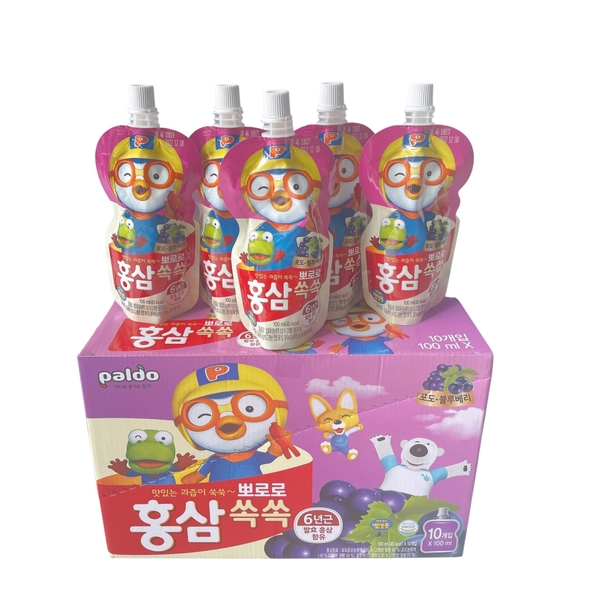 Nước trái cây Pororo hồng sâm vị nho việt quất 100 ml (từ 1 tuổi)