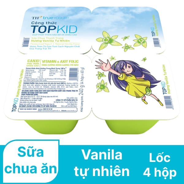 Lốc sữa chua ăn TOPKID hương vanilla 60 g x 4 hộp