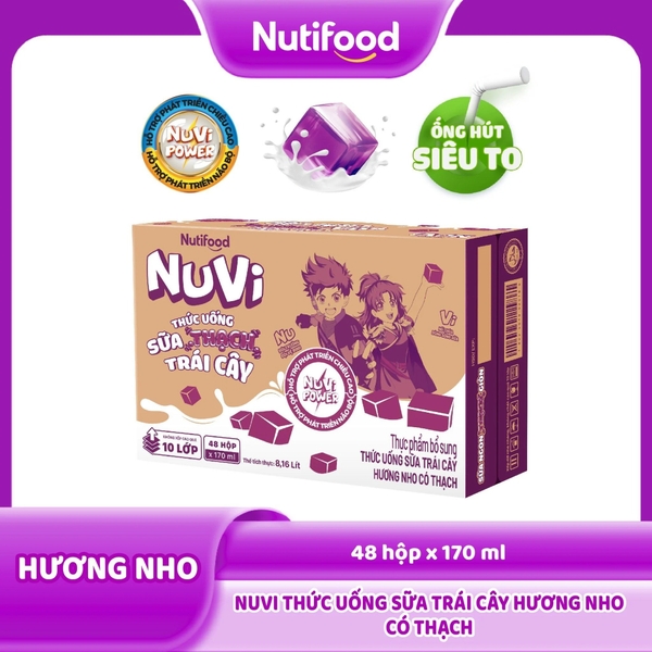 NuVi Thức Uống Sữa Trái Cây Hương Nho Có Thạch 170 ml