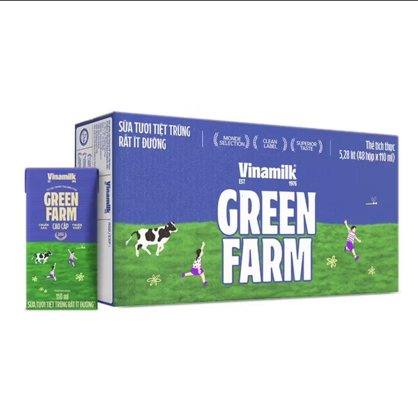 Thùng 48 hộp sữa tươi tiệt trùng rất ít đường Vinamilk Green Farm 110ml
