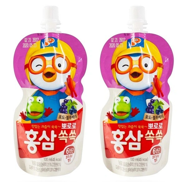 Nước trái cây Pororo hồng sâm vị nho việt quất 100 ml (từ 1 tuổi)
