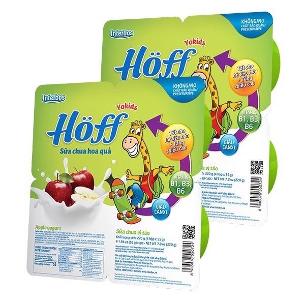 Lốc 4 hộp sữa chua trái cây Hoff vị táo 55g (từ 6 tháng)