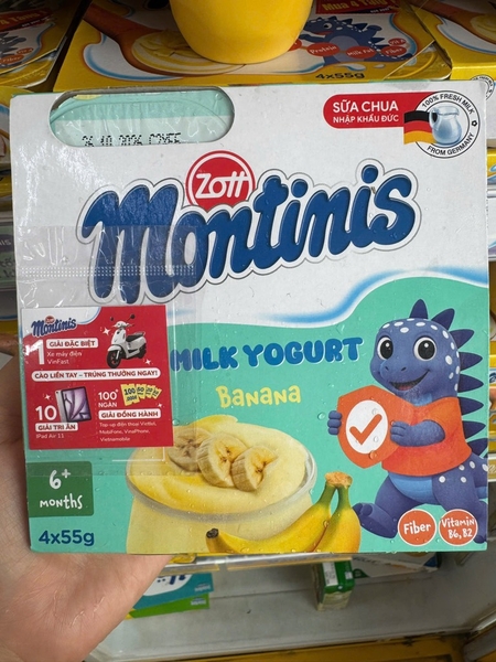 Sữa chua Montinis vị Chuối nhập Đức (vỉ - 55g x 4 hũ)