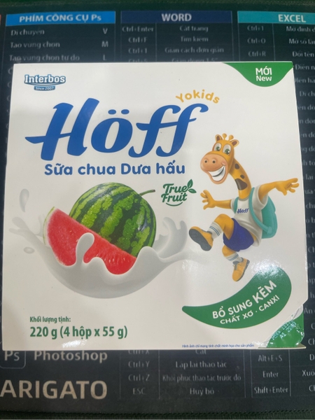 Sữa chua Hoff vị dưa hấu lốc 4 hộp (4x55g) (6M+)