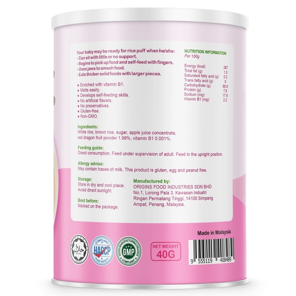 Bánh gạo Babba's Baby vị thanh long 40g