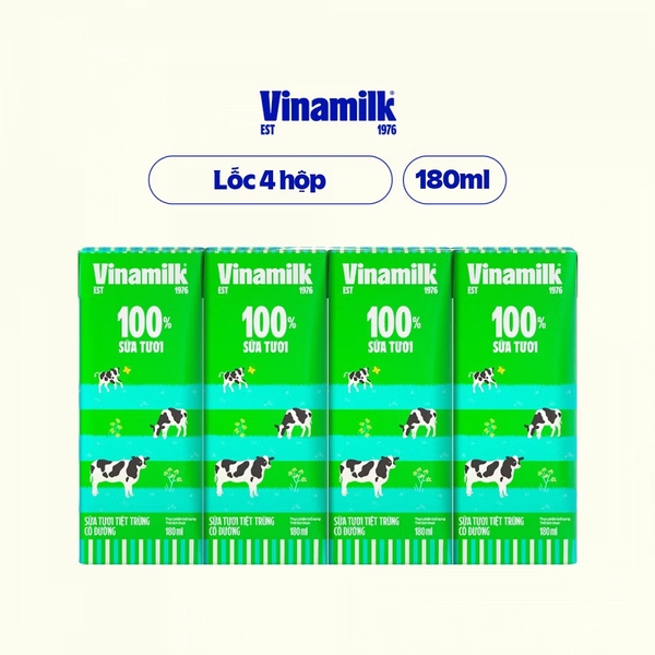 Sữa tươi tiệt trùng Vinamilk 100% có đường 180ml