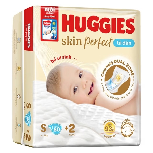 Bỉm - Tã dán Huggies Size S 80 miếng (Cho bé từ 4-8kg)
