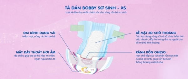 (Tặng 6 Miếng) Bỉm - Tã dán Bobby Sơ Sinh NB - 70 miếng  (Cho bé < 5kg)