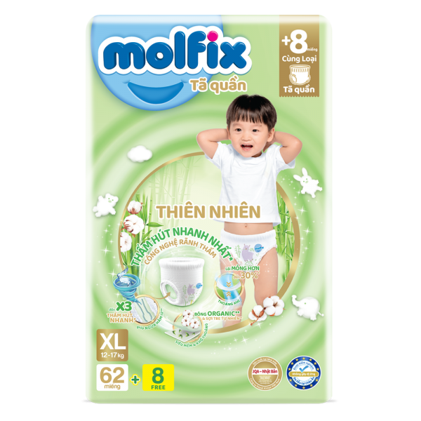 Tã quần Molfix thiên nhiên (XL, 12-17kg, 62 miếng)