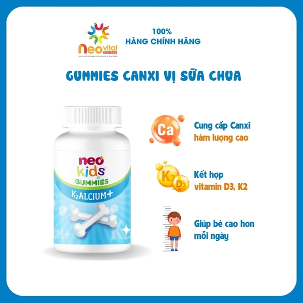 Gummies Canxi Neo Kids - Canxi cho bé vị sữa chua (từ 3 tuổi)