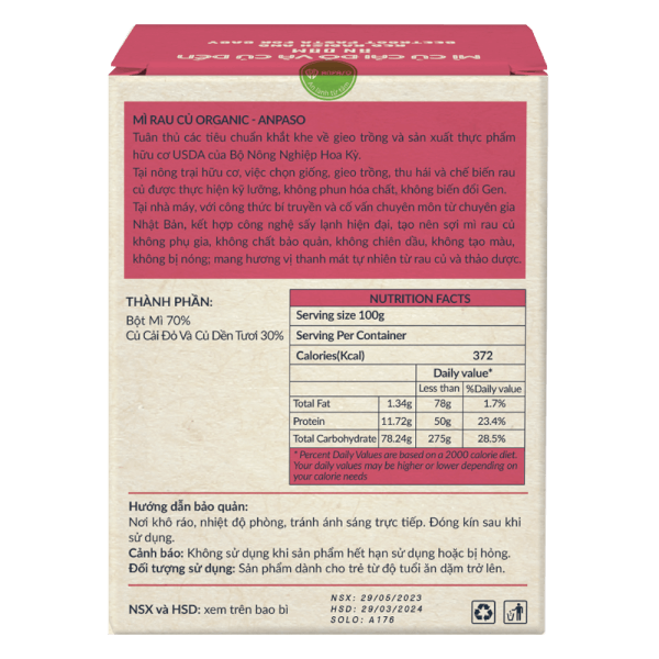 Mì củ cải đỏ & củ dền ăn dặm Anpaso