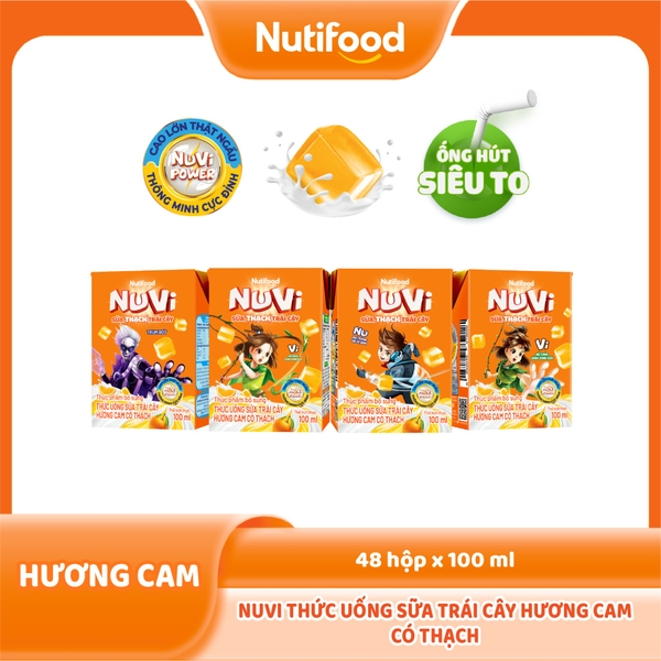 NuVi Thức Uống Sữa Trái Cây Hương Cam Có Thạch Hộp 100 ml