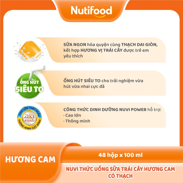 NuVi Thức Uống Sữa Trái Cây Hương Cam Có Thạch Hộp 100 ml
