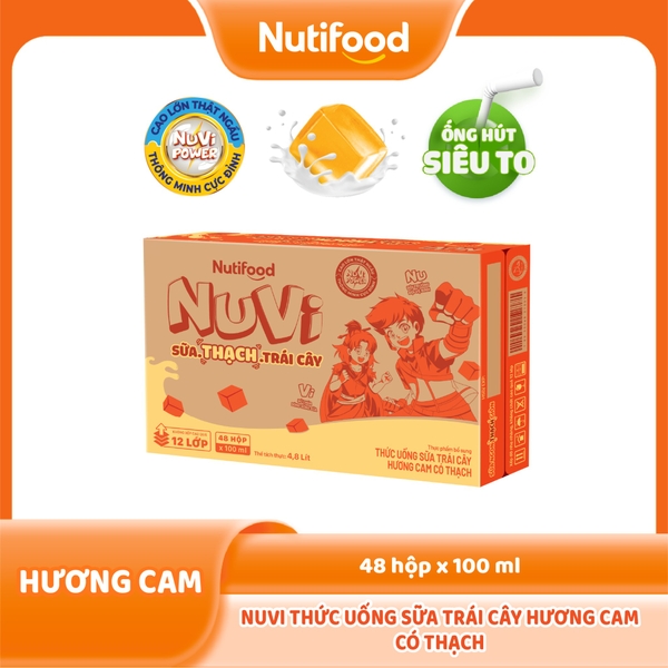 NuVi Thức Uống Sữa Trái Cây Hương Cam Có Thạch Hộp 100 ml