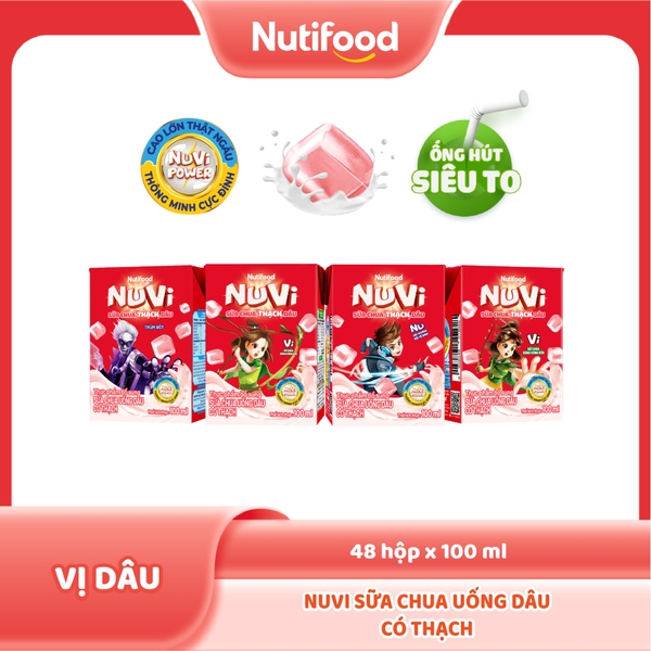 NuVi Sữa Chua Uống Dâu Có Thạch Hộp 100 ml