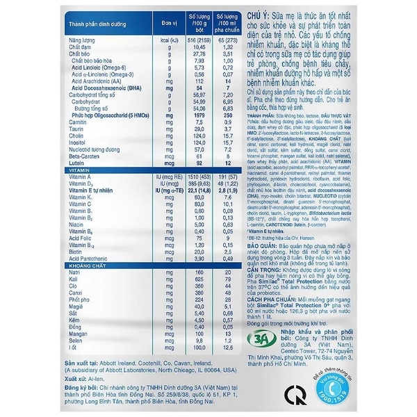 Sữa bột Similac Total Protection 0+ 850g/800g (0 -12 tháng)