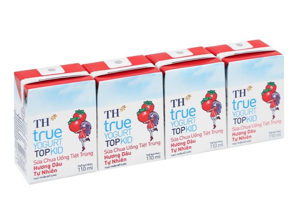 Sữa chua uống tiệt trùng hương dâu TH True Yogurt Top Kid 110ml (>2 tuổi)