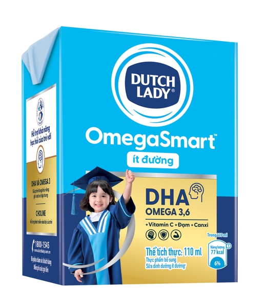 Lốc 4 hộp sữa tươi Dutch Lady OmegaSmart ít đường 110 ml (từ 1 tuổi)
