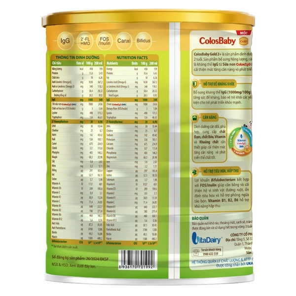SPDD công thức Colosbaby Gold 2+ 800g (Vị Nhạt)