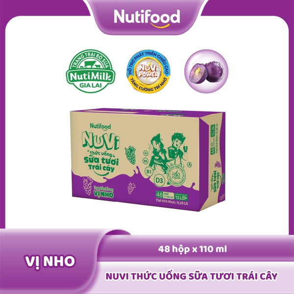 Sữa Tươi Trái Cây NuVi Vị Nho Thạch 110ml