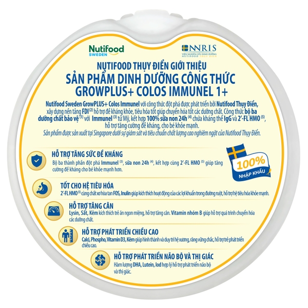 Sữa bột Nutifood GrowPlus+ Colos Immunel 1+ 800g cho bé 1-2Y