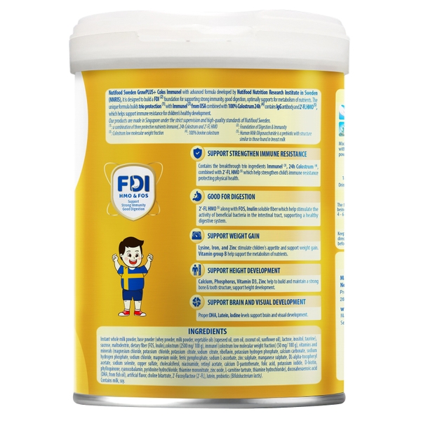 Sữa bột Nutifood GrowPlus+ Colos Immunel 2+ 800g cho bé trên 2 tuổi