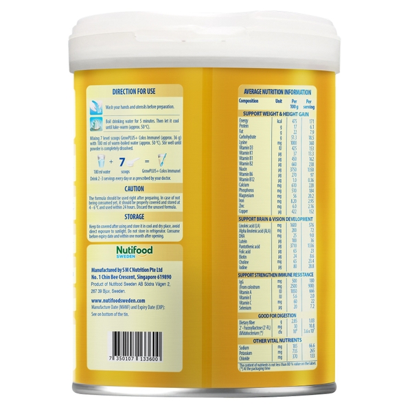 Sữa bột Nutifood GrowPlus+ Colos Immunel 2+ 800g cho bé trên 2 tuổi