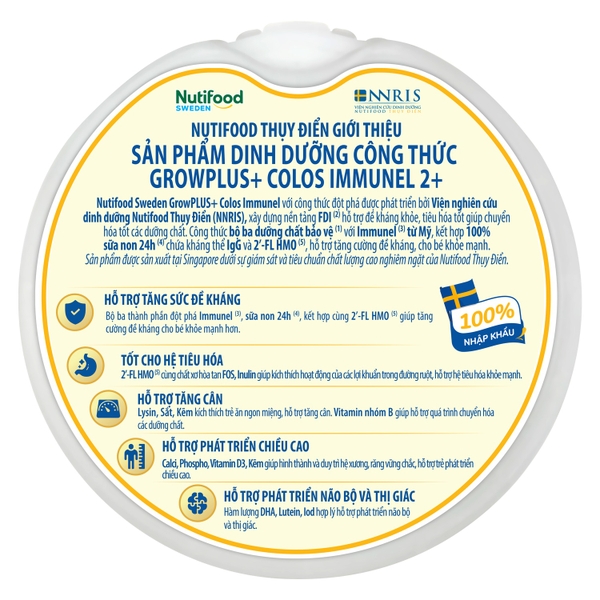 Sữa bột Nutifood GrowPlus+ Colos Immunel 2+ 800g cho bé trên 2 tuổi