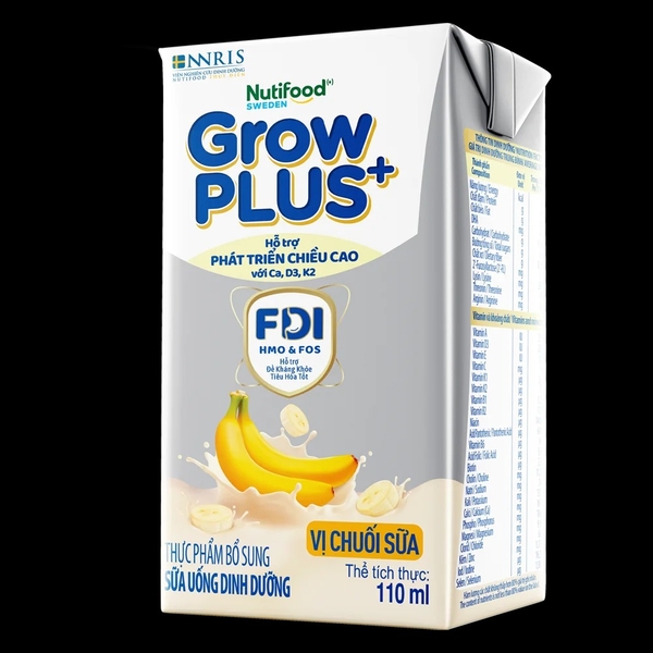 Sữa bột pha sẵn GrowPLUS+ vị chuối 110ml (lốc 4 hộp) (Trên 1 tuổi)