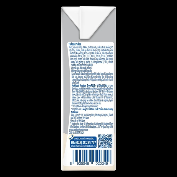 Sữa bột pha sẵn GrowPLUS+ vị chuối 110ml (lốc 4 hộp) (Trên 1 tuổi)