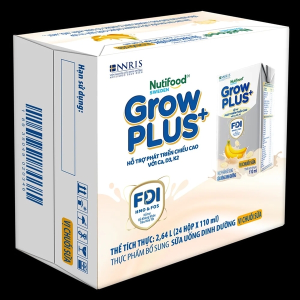 Sữa bột pha sẵn GrowPLUS+ vị chuối 110ml (lốc 4 hộp) (Trên 1 tuổi)