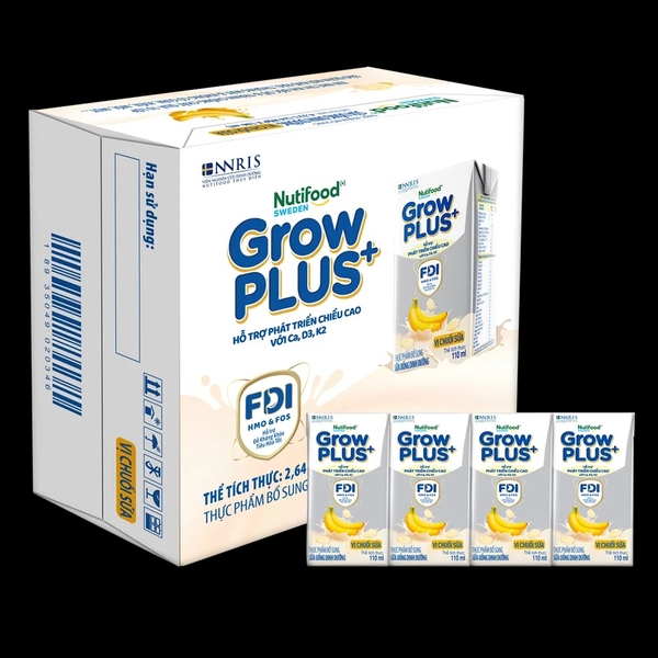 Sữa bột pha sẵn GrowPLUS+ vị chuối 110ml (lốc 4 hộp) (Trên 1 tuổi)