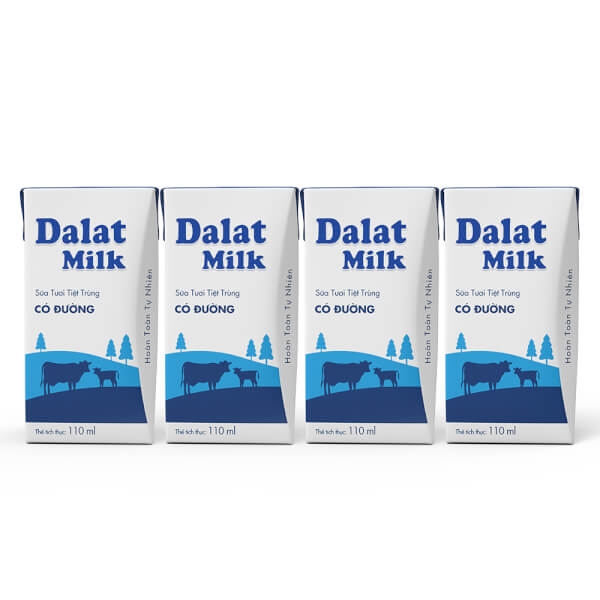 Sữa tươi tiệt trùng Dalat Milk có đường 110ml (lốc 4 hộp)