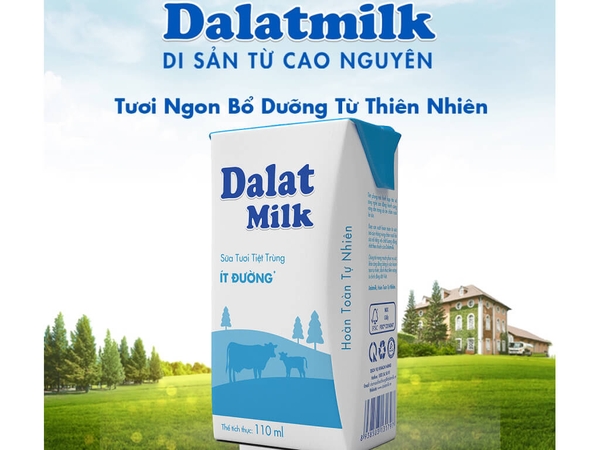 Sữa tươi tiệt trùng Dalat Milk ít đường 110ml (> 1 tuổi)